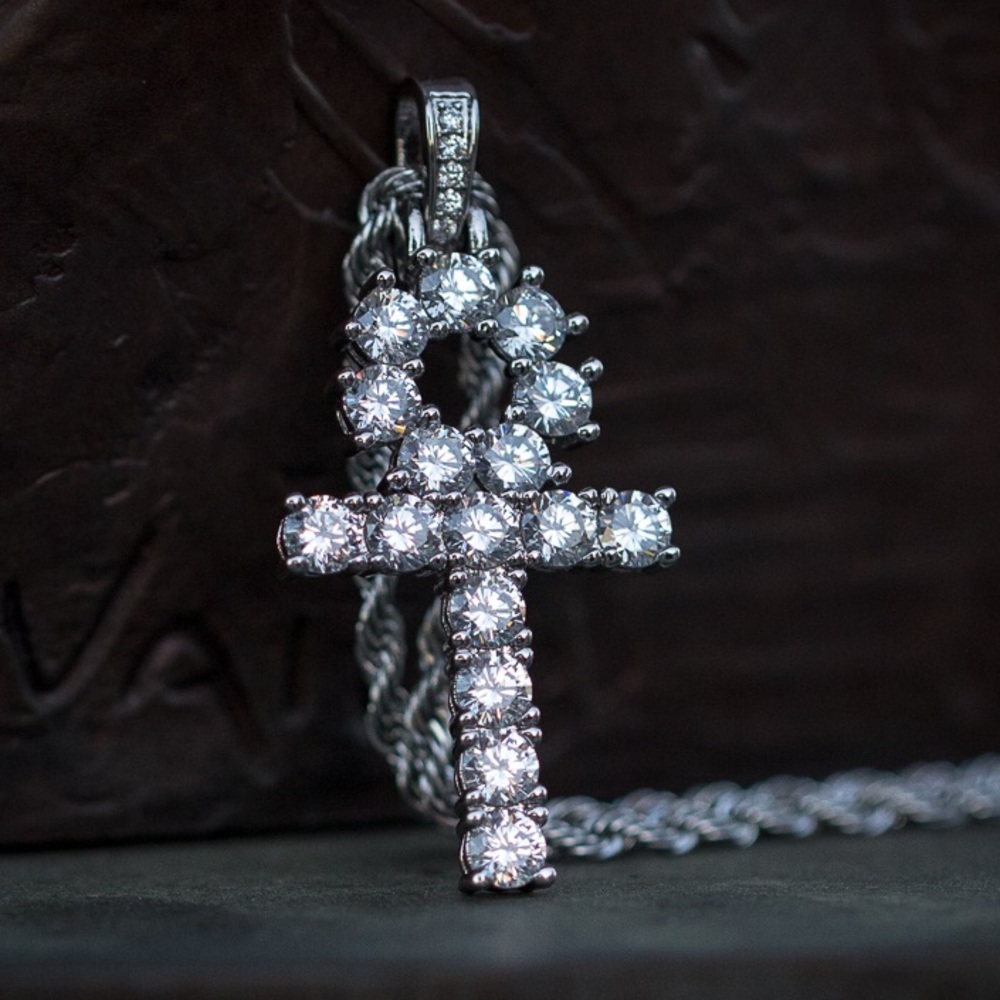 Iced Out White Gold Diamond Ankh Necklace